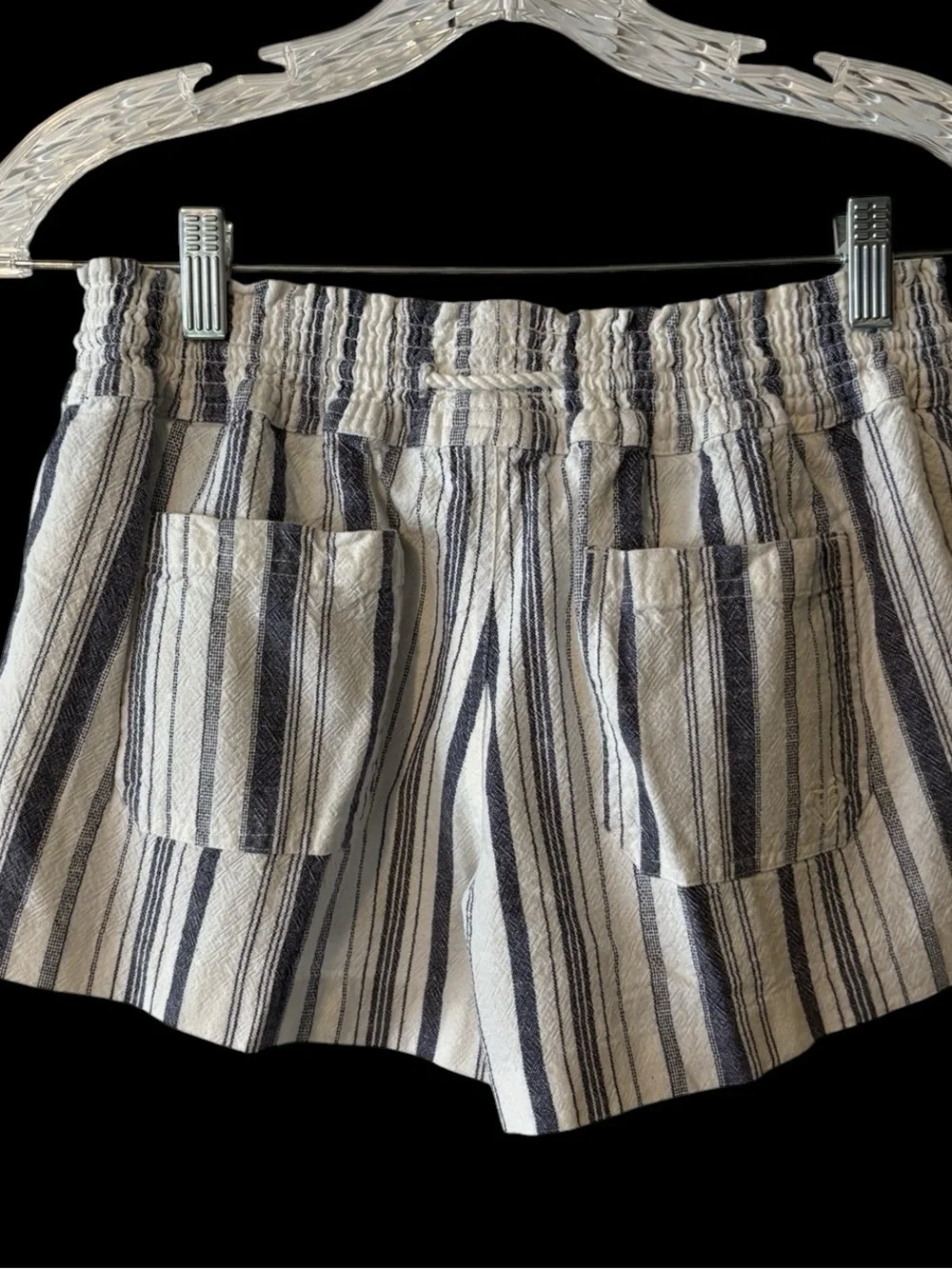 Roxy High-Waist Striped Drawstring Shorts - Navy & White